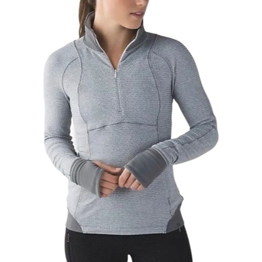 Lululemon Runderful 1/2 Zip Mini Check Pique White Heathered Slate | Size 6